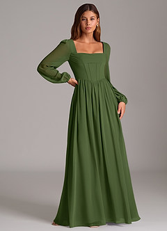 Azazie Maree Robes de demoiselle d'honneur Robe Trapèze en Mousseline de soie Corset Olive image3