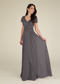 Azazie Dunja Mother of the Bride Dresses A-Line V-Neck Lace Chiffon Floor-Length Dress image9