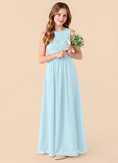 Azazie Skyla Junior Cloud Blue A-Line Pleated Chiffon Dress image3