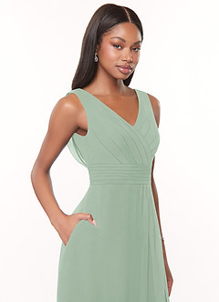 Azazie Karina Bridesmaid Dresses Agave A-Line Pleated Chiffon Dress image5