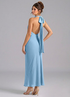 Azazie Velli Robes de demoiselle d'honneur Robe Sirène en Mousseline de soie Col Haut Acier Bleuté image6