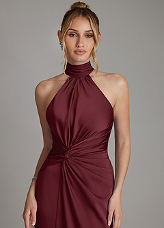 Azazie Gracelynn Rochii de domnișoară de onoare Teacă Plisat Satin elastic Lungime până la podea Rochie image3