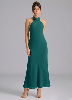 Azazie Velli Suknie dla druhen Syrena Wysoka Kołnierz Szyfon Długość kostki Sukienka image5