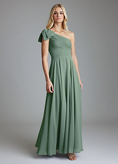 Azazie Elinora Final Sale Eucalyptus A-Line One Shoulder Chiffon Dress image1