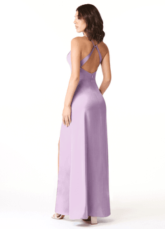 Azazie Geanna Bridesmaid Dresses Frosted Lilac Sheath V-Neck Pleated Stretch Satin Dress image4