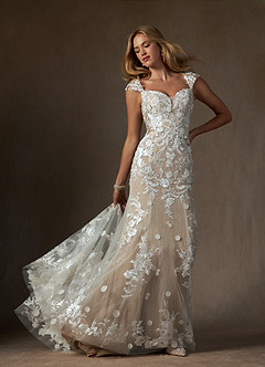 Azazie Salina Wedding Dresses Diamond White Nude Mermaid Sweetheart Sequins Tulle Dress image3