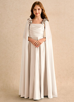 Azazie Rosita Girls Formal Vestidos de florista Vestido Alabastro Branco de Cetim fosco de Linha A com Plissado image5