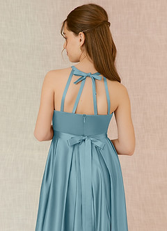 Azazie Arianthe Junior Moody Blue A-Line with Pockets Matte Satin Dress image13
