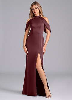 Azazie Bonny Bridesmaid Dresses Sangria Mermaid Off the Shoulder Stretch Satin Dress image3