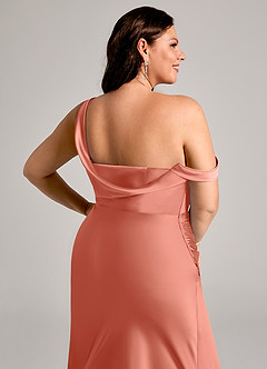 Azazie Madelyn Bridesmaid Dresses Salmon Pink Mermaid One Shoulder Stretch Satin Convertible Dress image14
