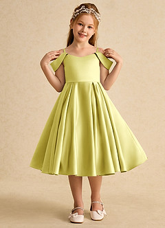 Azazie Favia Blumenmädchenkleider A-Linie Schulterfrei Matte Satin Kleid Zitronensorbet image4