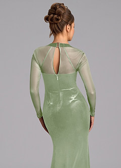 Azazie Megan Bridesmaid Dresses Dusty Sage Mermaid Long Sleeve Mesh Dress image5