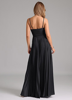Azazie Vini Bridesmaid Dresses Black A-Line Pleated Stretch Satin Dress image6
