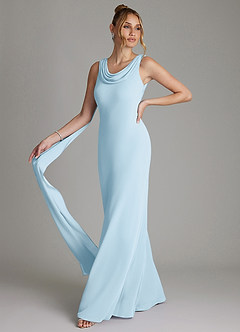 Azazie Jaya At-home Try On Dresses Sky Blue Sheath Pleated Chiffon Dress image1