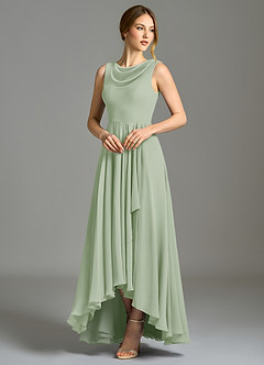 Azazie Wonderland Probar vestidos en casa Vestido de Salvia Polvorienta de Gasa de Corte en A con Plisado image3