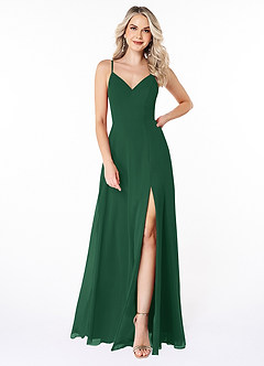 Azazie Lena Bridesmaid Dresses Dark Green A-Line Lace Chiffon Dress image1