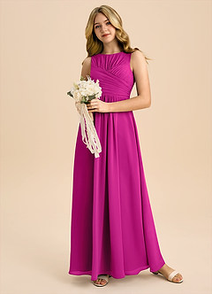 Azazie Skyla Junior Vestido de Fucsia de Gasa de Corte en A con Plisado image5