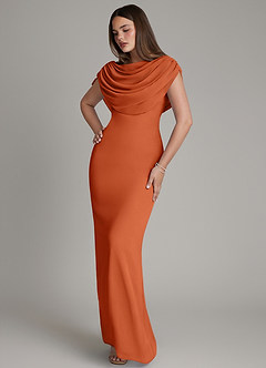 Azazie Hadley Bridesmaid Dresses Burnt Orange Mermaid Pleated Chiffon Dress image8