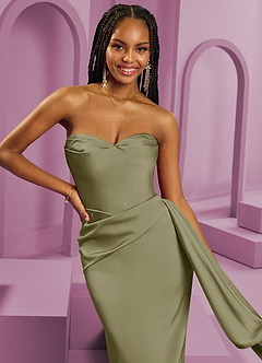 Barbie ♥ Azazie At-home Try On Dresses Sky Blue Sheath Strapless Stretch Satin Convertible Dress image8