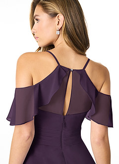 Azazie Dakota Bridesmaid Dresses Plum A-Line V-Neck Pleated Chiffon Dress image4