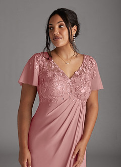 Azazie Holga Final Sale Dusty Rose A-Line V-Neck Lace Chiffon Dress image10