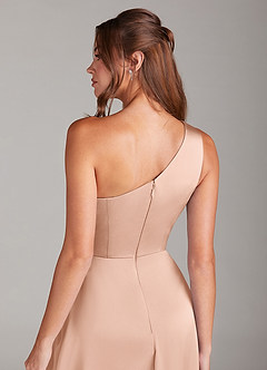 Azazie Brooke Suknie dla druhen Linia A Jedno ramię Satyna elastyczna Długość kostki Sukienka image2