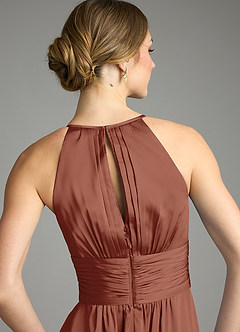 Azazie Bonnie Bridesmaid Dresses Auburn A-Line Pleated Stretch Satin Dress image6