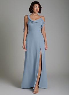 Azazie Jayden Kleider zum Anprobieren zu Hause A-Linie Seitliche Cut-Outs Chiffon Kleid Staubblau image1