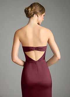 Azazie Leonis Bridesmaid Dresses Cabernet Mermaid Pleated Stretch Satin Convertible Dress image7