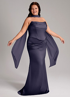 Azazie Sorrel Brautjungfernkleider Wandelbar Meerjungfrau-Linie Schulterfrei Stretch-Satin Kleid Sturm image9