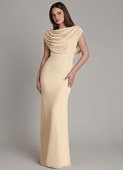Azazie Hadley Robes de demoiselle d'honneur Robe Sirène en Mousseline de soie Plissée Champagne image2