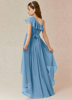 Azazie Mango Junior Steel Blue A-Line Ruched Chiffon Dress image2