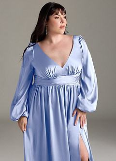 Azazie Norah Brautjungfernkleider A-Linie Stretch-Satin Kleid Eis image12