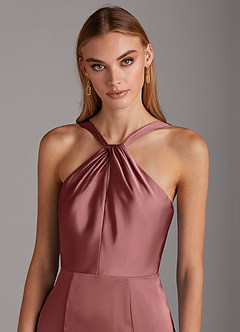 Azazie Elana Bridesmaid Dresses Amethyst Sheath Side Slit Stretch Satin Dress image6