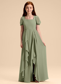 Azazie Priya Junior Pistachio A-Line Blouson Chiffon Dress image1