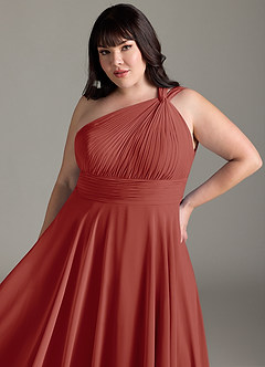 Azazie Charlize Bridesmaid Dresses Terracotta A-Line One Shoulder Chiffon Dress image12