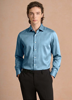 front Julian Steel Blue Stretch Satin Dress Shirt