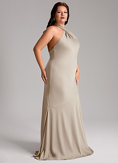 Azazie Lorena Robes de demoiselle d'honneur Robe Sirène en Satin extensible Plissée Givre image5
