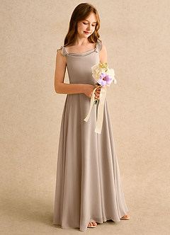 Azazie Puppy Girls Formal Flower Girl Dresses Taupe A-Line Pleated Chiffon Dress image1