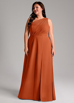 Azazie Phaedra Bridesmaid Dresses Burnt Orange A-Line One Shoulder Chiffon Dress image14