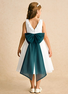 Azazie Dani Flower Girl Dresses Ivory Pine A-Line Bow Chiffon Dress image7