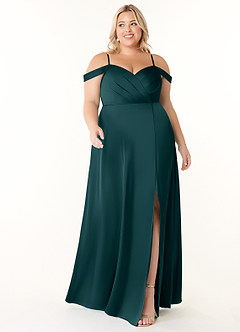 Azazie Ocean Bridesmaid Dresses Pine A-Line V-Neck Pleated Stretch Satin Dress image6