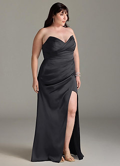 Azazie Yola Bridesmaid Dresses Black Sheath V-Neck Pleated Stretch Satin Convertible Dress image11
