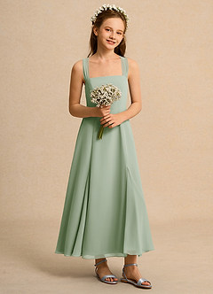 Azazie Tater Girl Flower Girl Dresses Dusty Sage A-Line Pleated Chiffon Dress image5