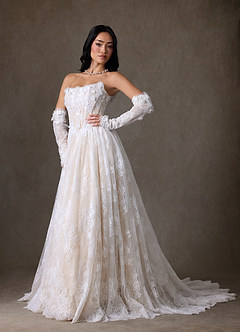 Azazie Vanessa Robes de mariée Robe Princesse en Dentelle Sans bretelles Diamant Blanc Champagne image4