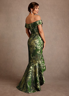 Azazie Winnetka Mother of the Bride Dresses Matcha Green Mermaid Off the Shoulder Jacquard Dress image2