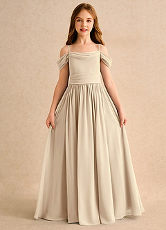 Azazie Shia Girls Formal Robe Demoiselle D'honneur Fillette Robe Trapèze en Mousseline de soie Épaule décolletée Champagne image5