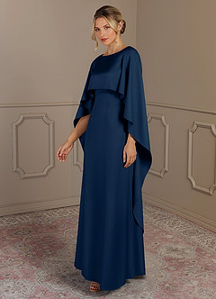 Azazie Eli Mother of the Bride Dresses Dark Navy Sheath Boatneck Stretch Satin Dress image3