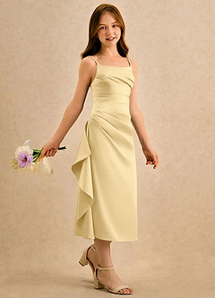 Azazie Canna Girls Formal Flower Girl Klänningar Klänning A-Line i Stretch Satin Plisserad image3