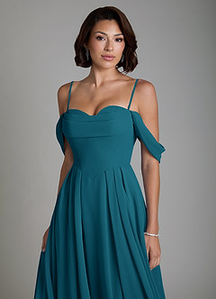 Azazie Loisa Robes de demoiselle d'honneur Robe Trapèze Convertible en Mousseline de soie Corset Bleu Encre image3